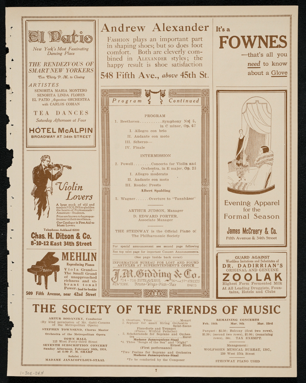 New York Philharmonic Students' Concert, January 30, 1924, program page 7