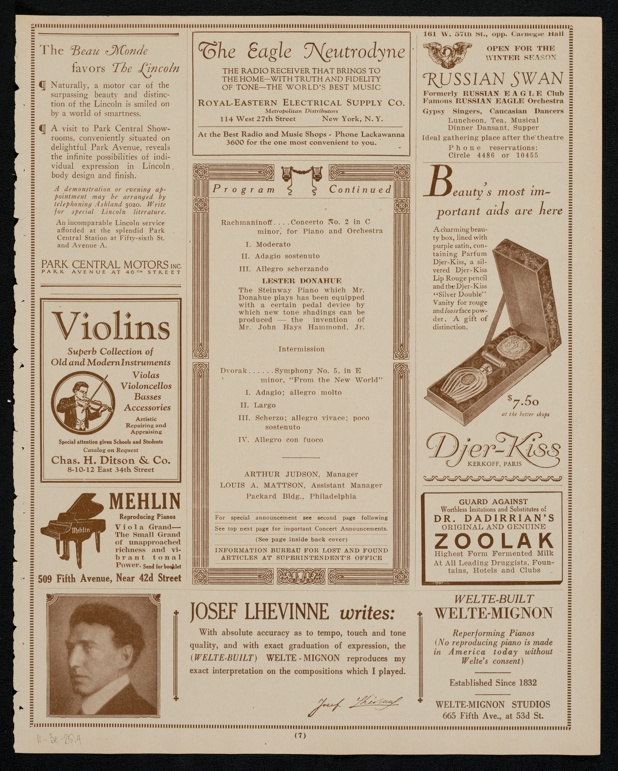 Philadelphia Orchestra, November 3, 1925, program page 7