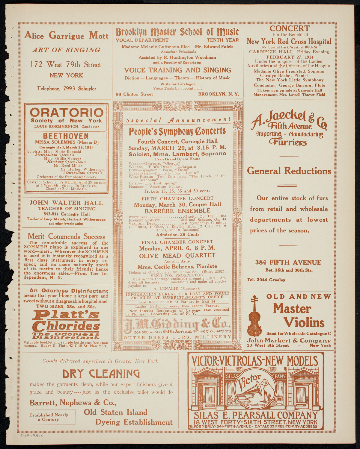 People's Symphony Concert, February 15, 1914, program page 9