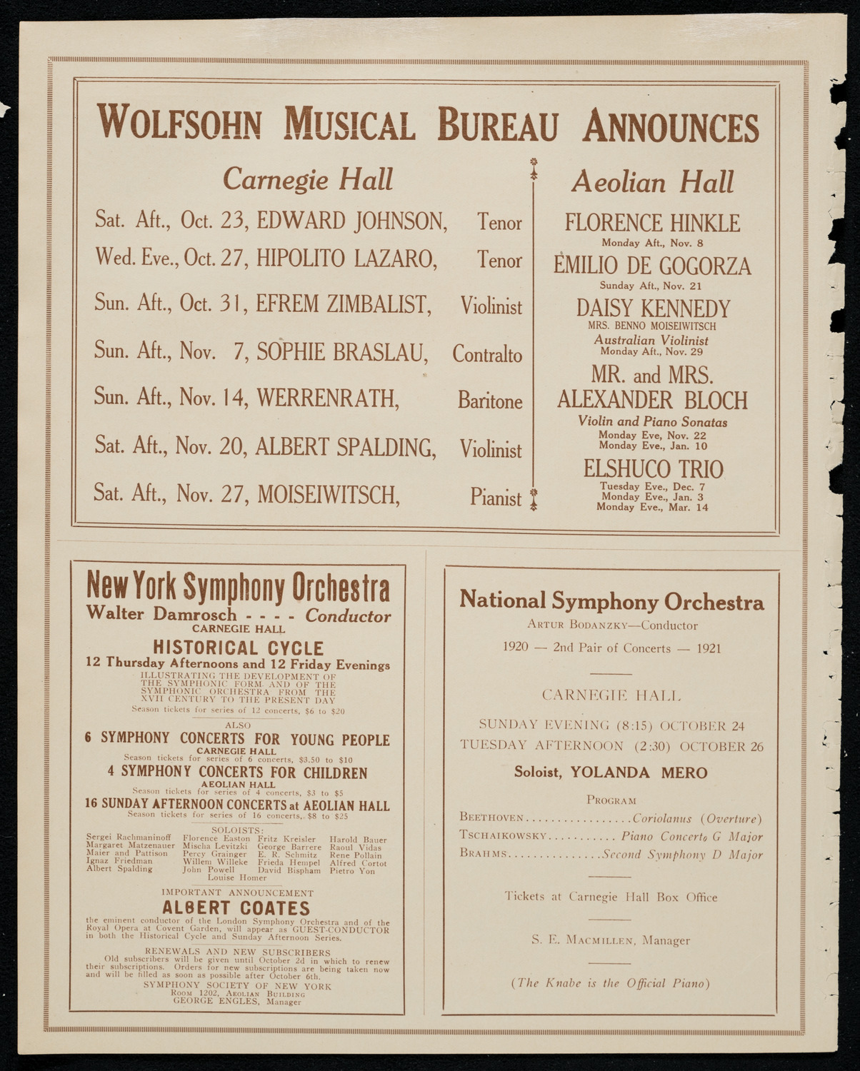 Alfred Mirovitch, Piano, October 20, 1920, program page 8