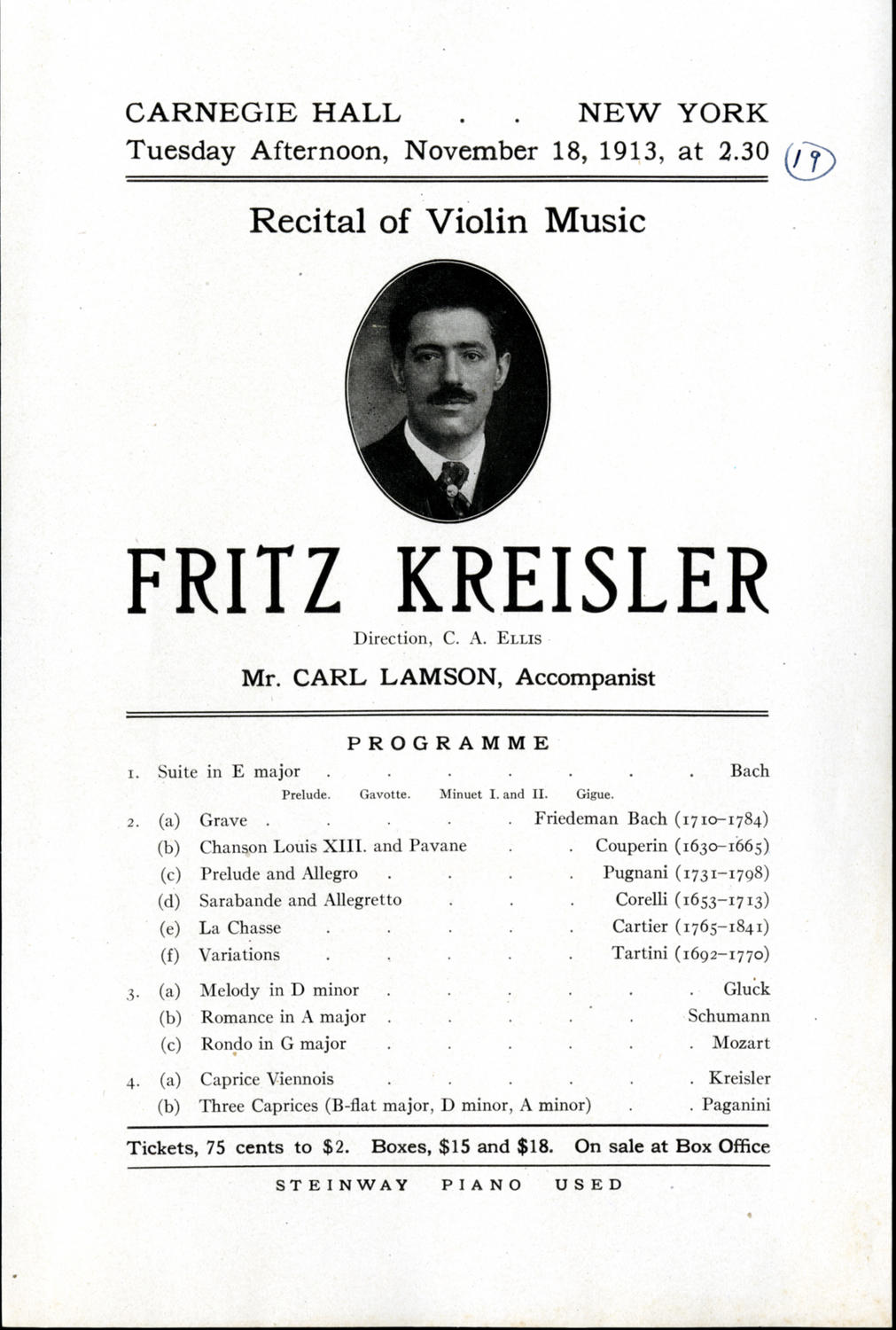 Fritz Kreisler, November 18, 1913