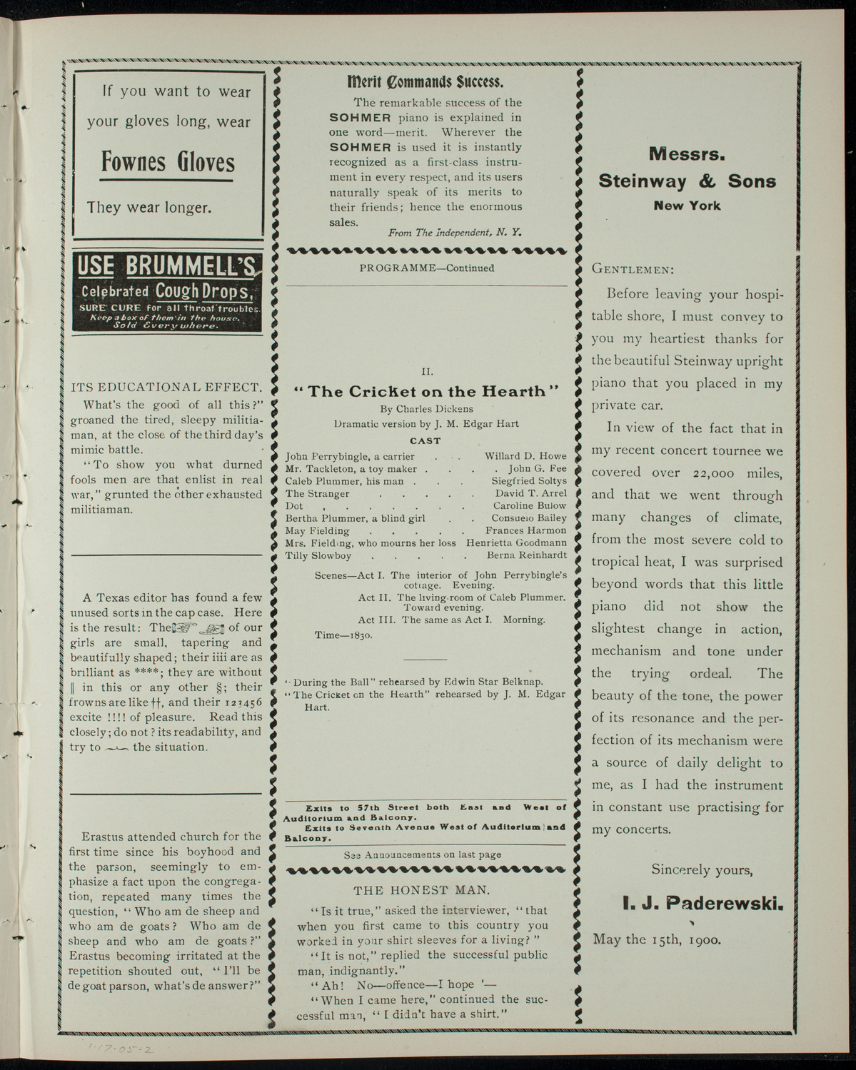 Academy Stock Company of the American Academy of the Dramatic Arts/Empire Theatre Dramatic School, January 17, 1905, program page 3