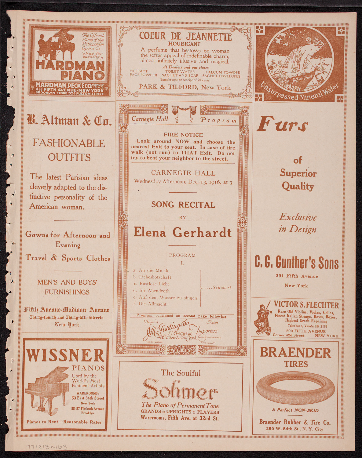 Elena Gerhardt, Soprano, December 13, 1916, program page 5