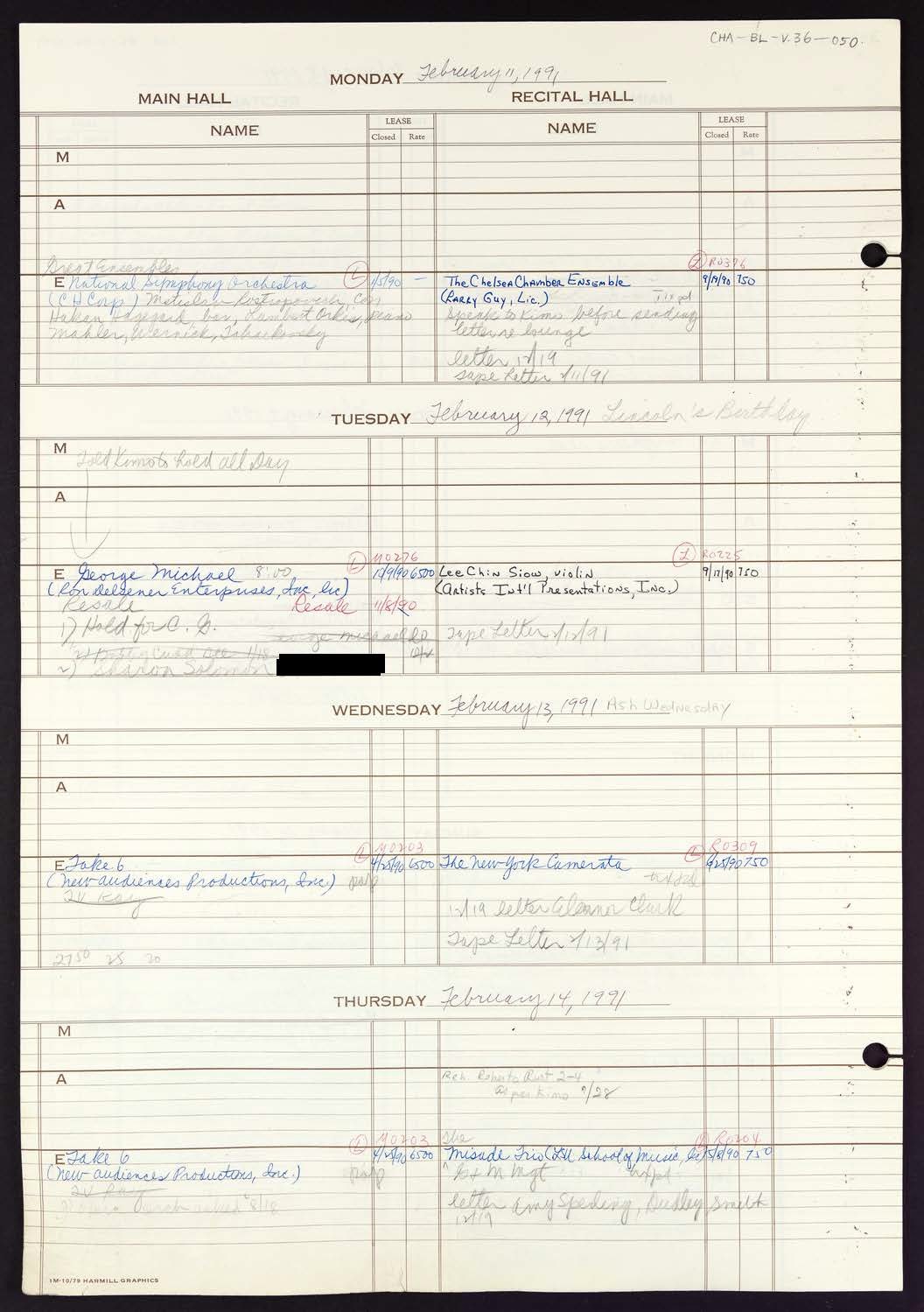 Carnegie Hall Booking Ledger, volume 36, page 50