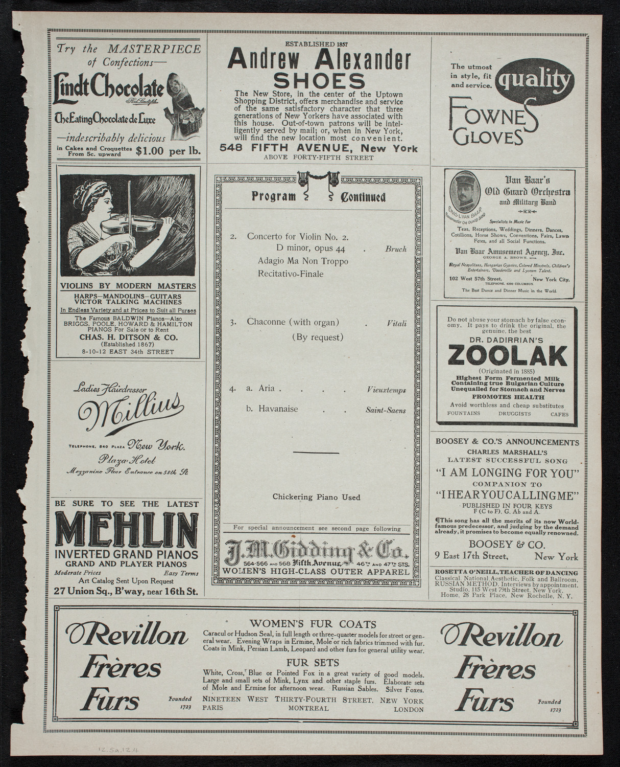 Eugène Ysaÿe, Violin, December 5, 1912, program page 7