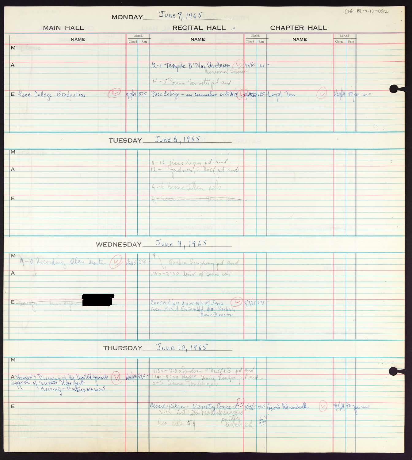Carnegie Hall Booking Ledger, volume 10, page 82