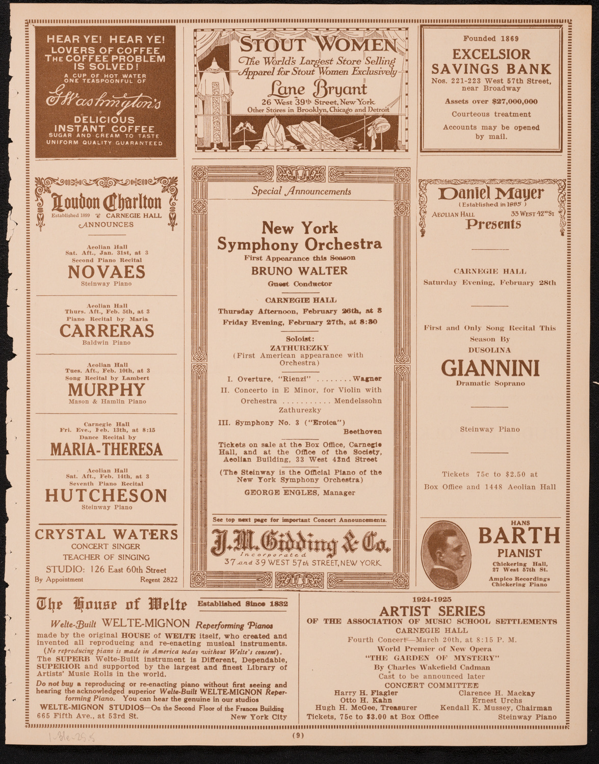 New York Philharmonic, January 31, 1925, program page 9