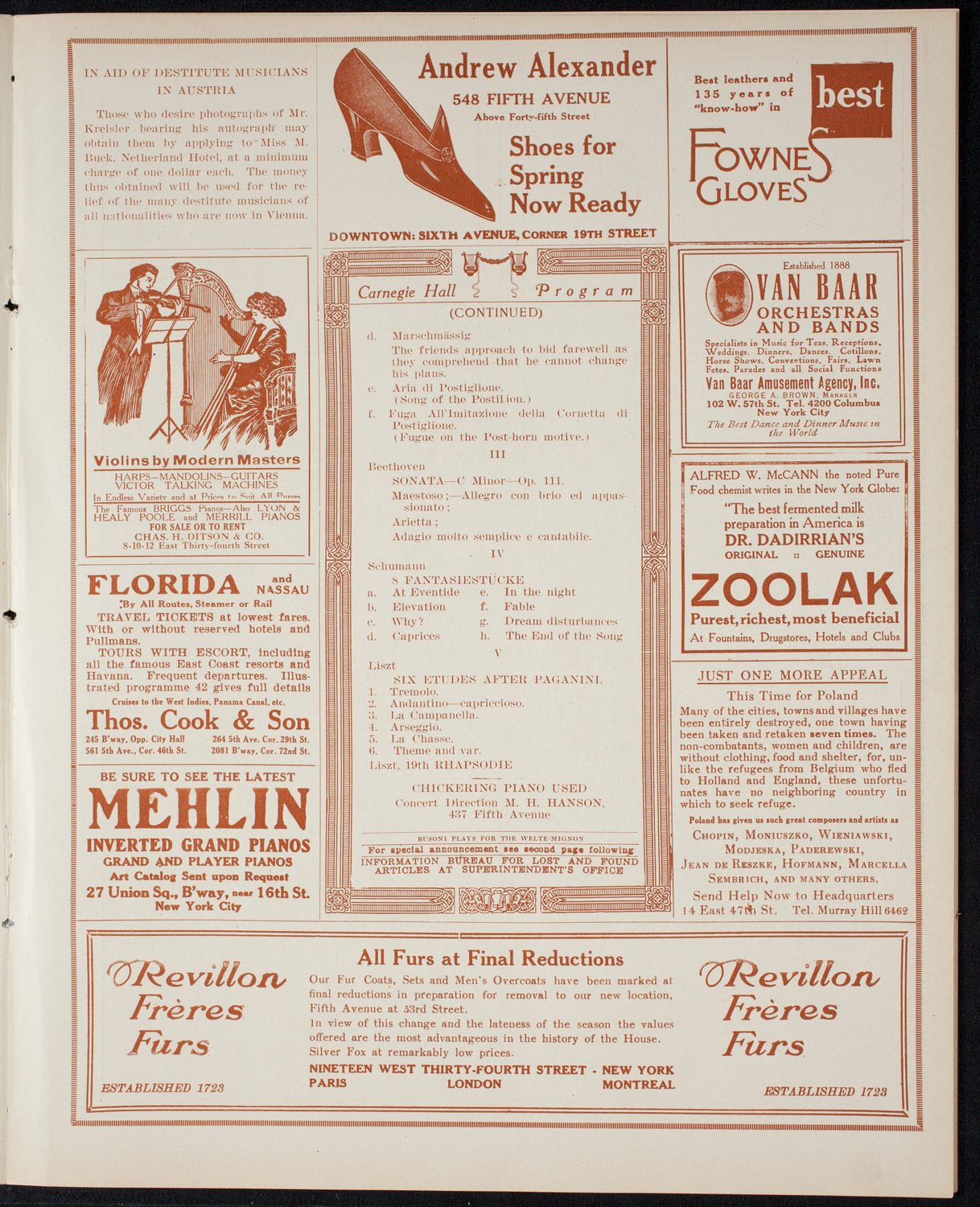 Ferruccio Busoni, Piano, March 6, 1915, program page 7