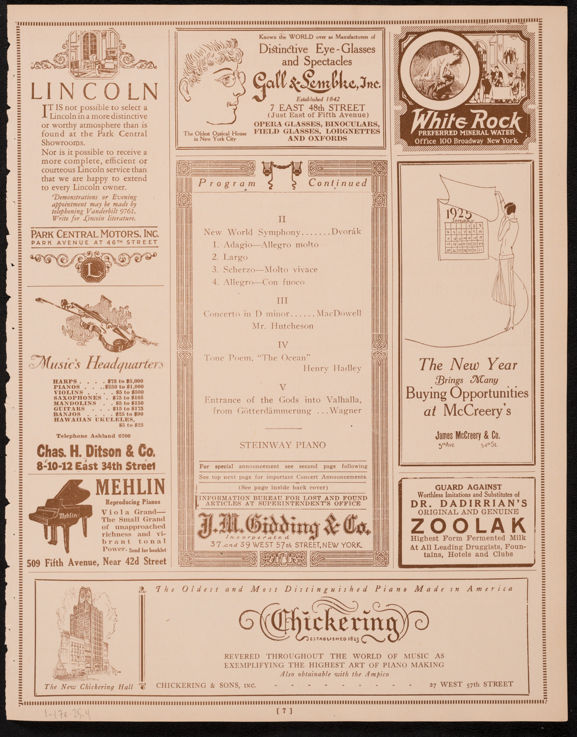 New York Philharmonic, January 17, 1925, program page 7