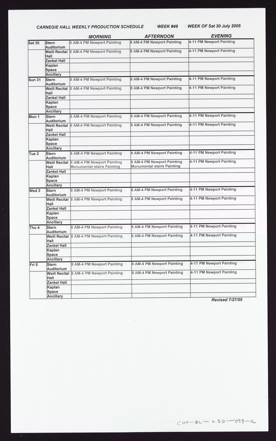 Carnegie Hall Booking Ledger, volume 50, page 99a