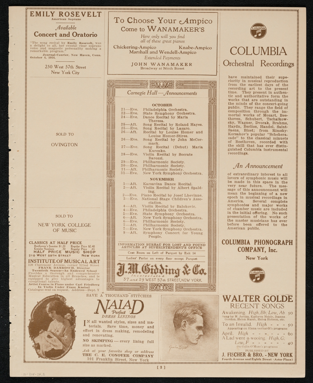 Vladimir Rosing, Tenor, October 20, 1924, program page 3