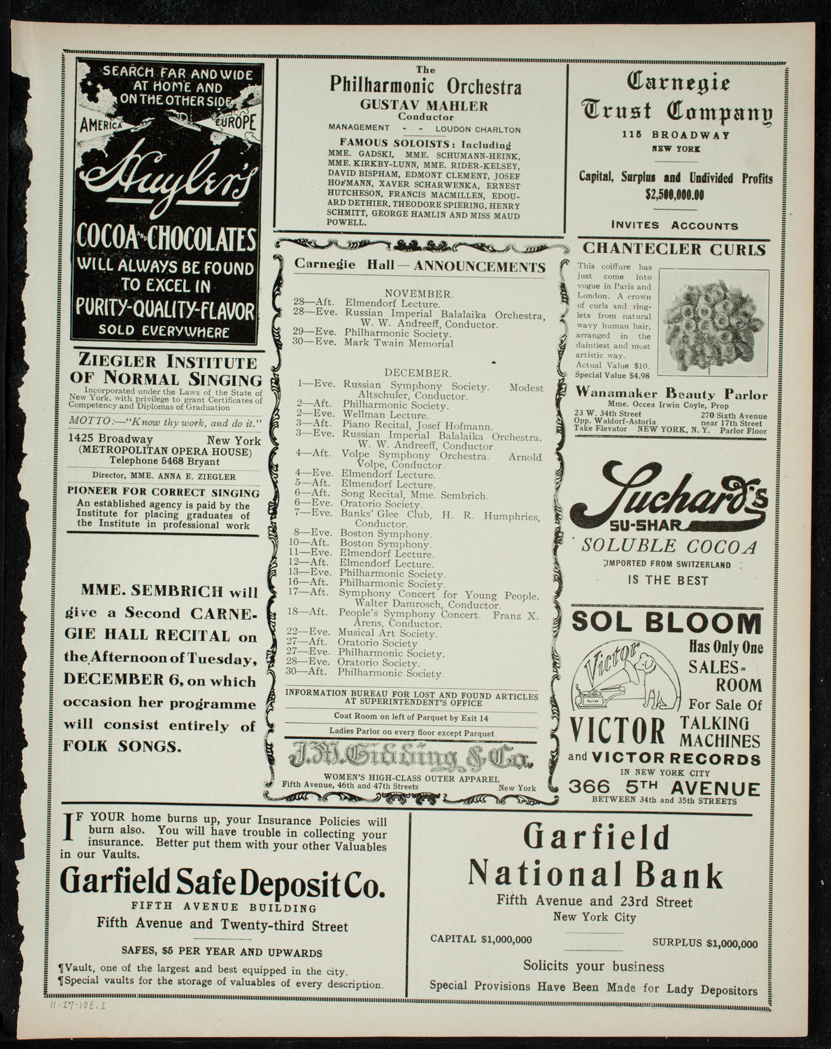 Elmendorf Lecture: Vienna, November 27, 1910, program page 3