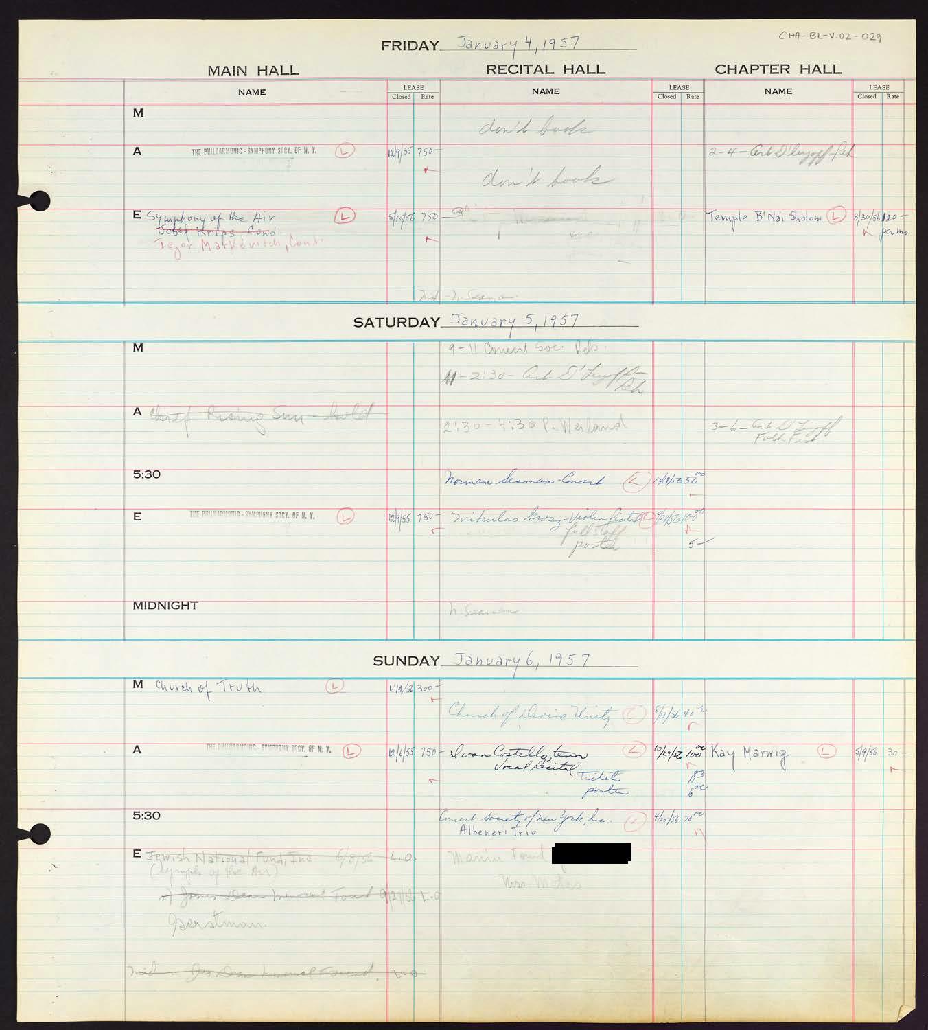 Carnegie Hall Booking Ledger, volume 2, page 29