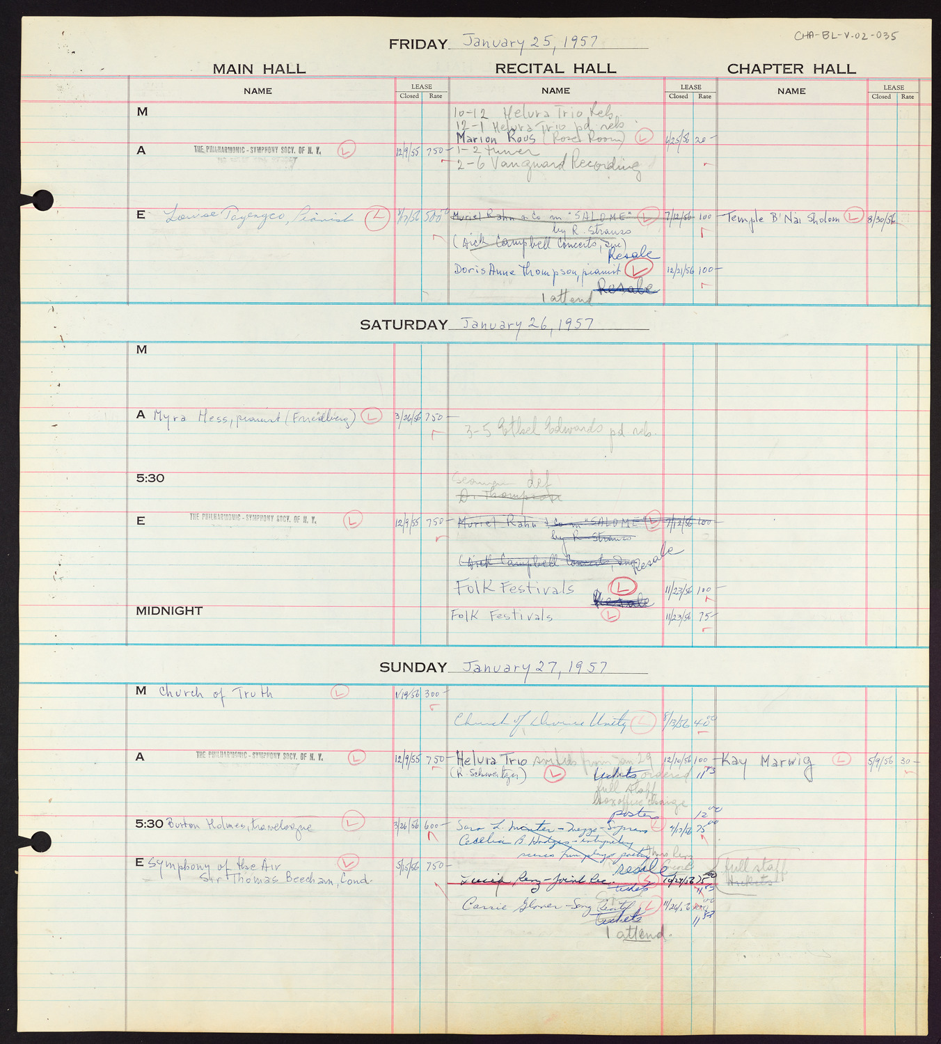 Carnegie Hall Booking Ledger, volume 2, page 35