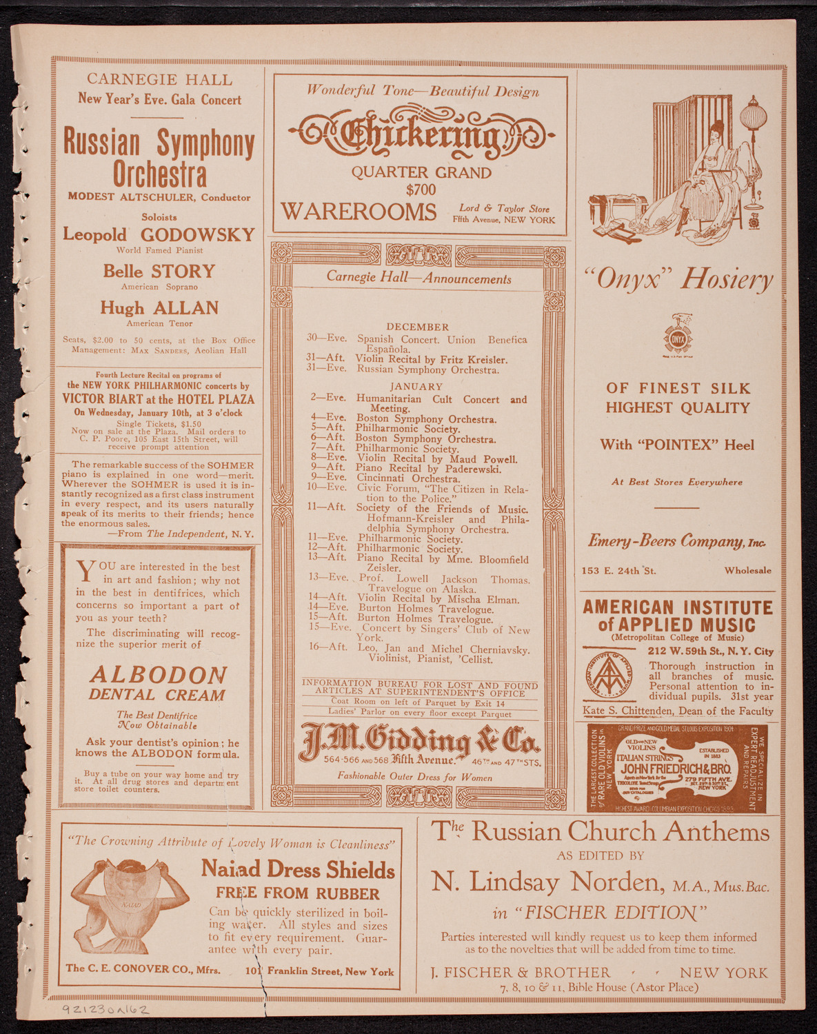 Oratorio Society of New York, December 30, 1916, program page 3