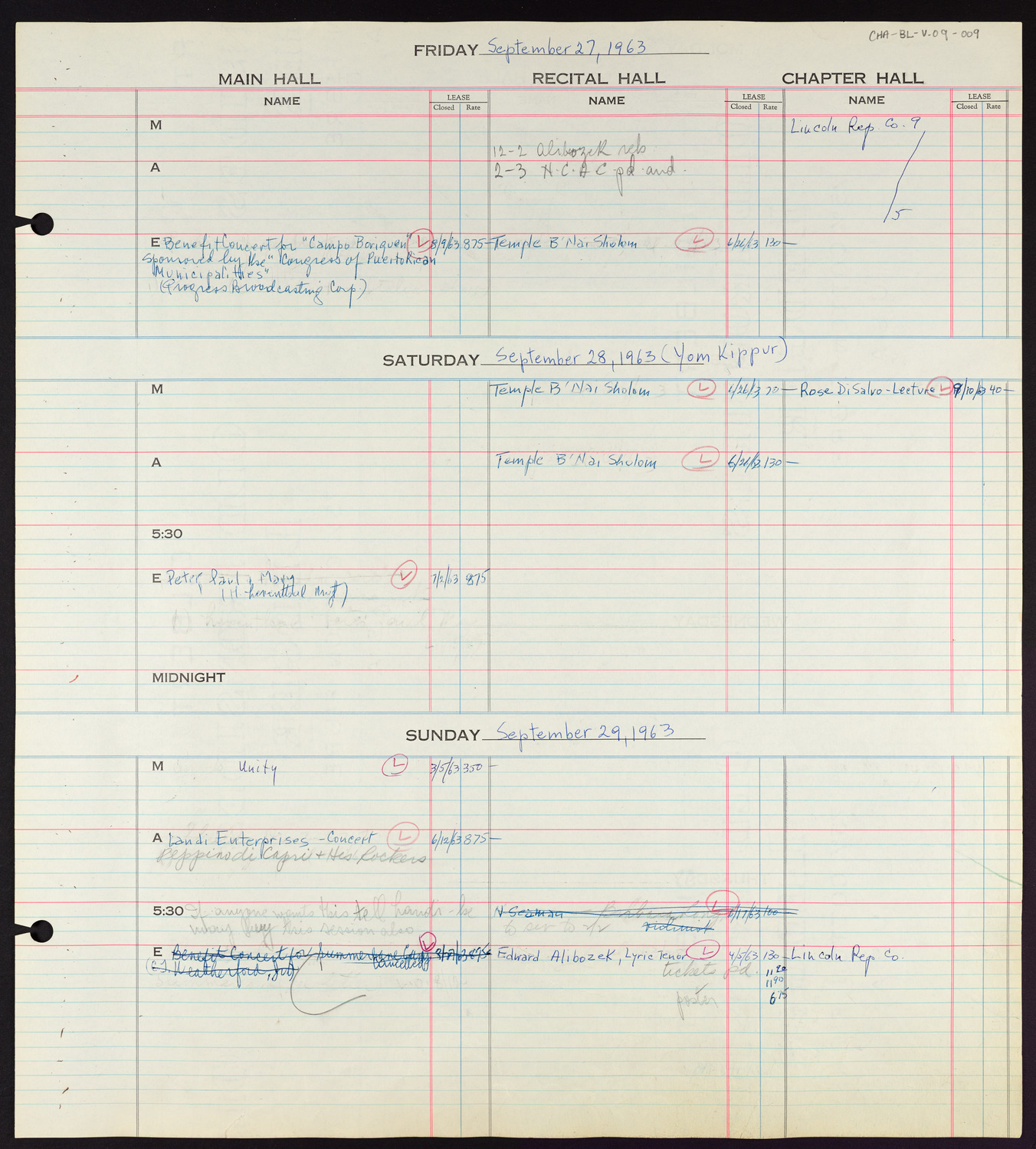 Carnegie Hall Booking Ledger, volume 9, page 9