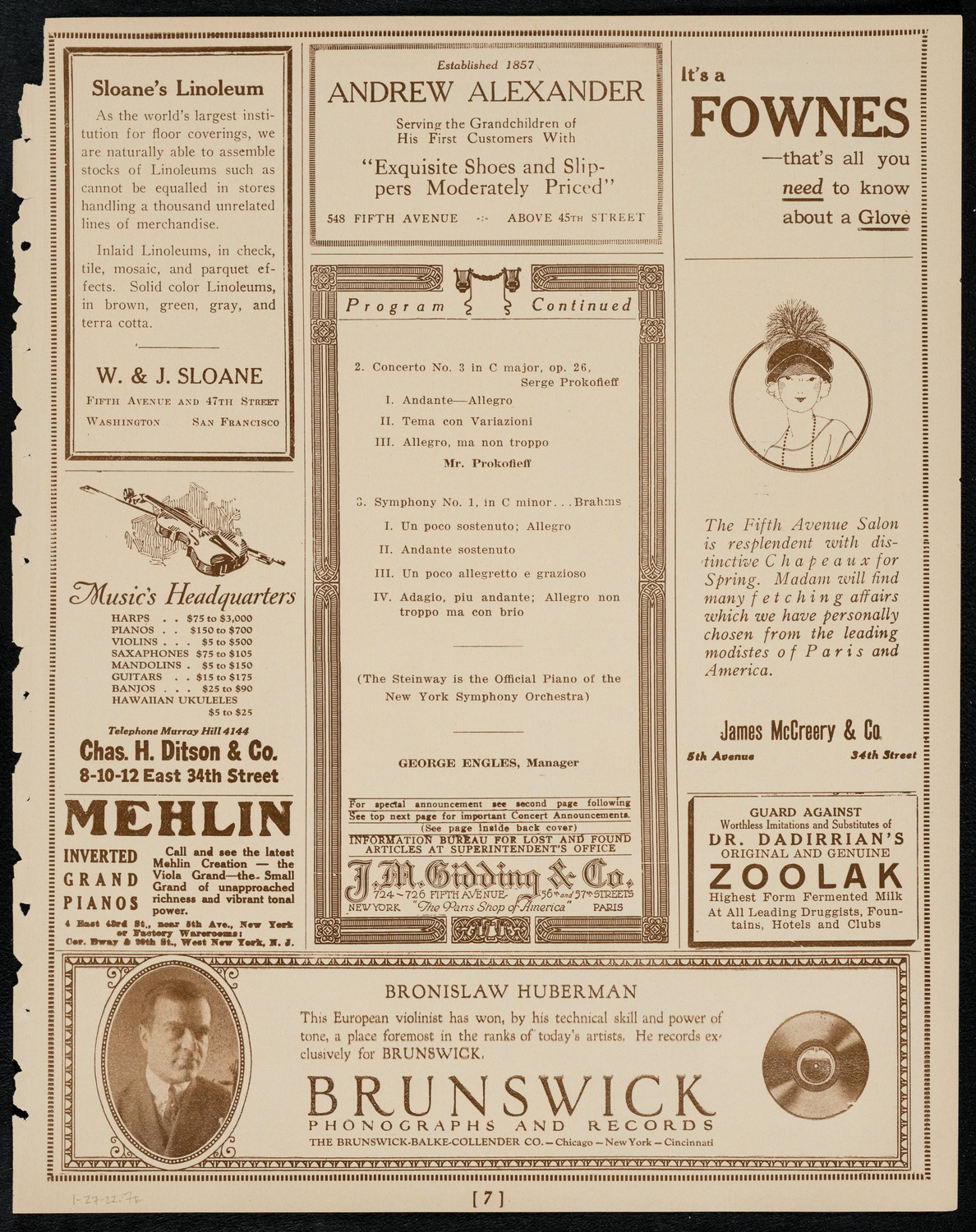 New York Symphony Orchestra, January 27, 1922, program page 7