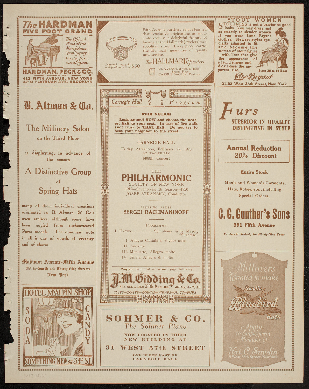 New York Philharmonic, February 27, 1920, program page 5