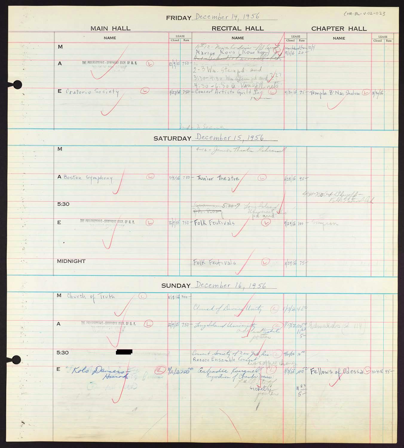 Carnegie Hall Booking Ledger, volume 2, page 23