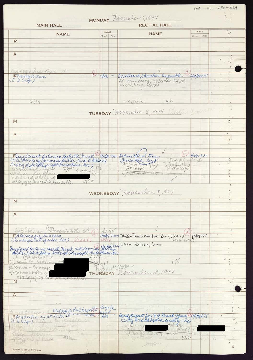 Carnegie Hall Booking Ledger, volume 40, page 24