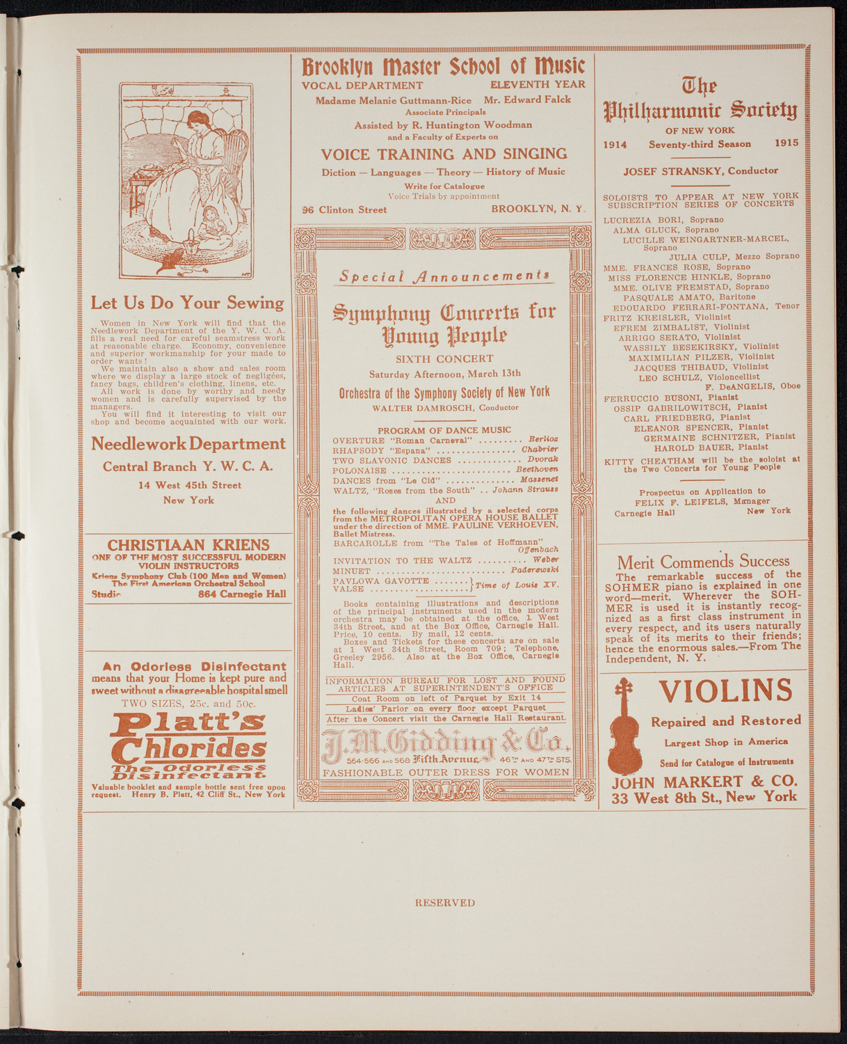 New York Symphony Orchestra, March 9, 1915, program page 9