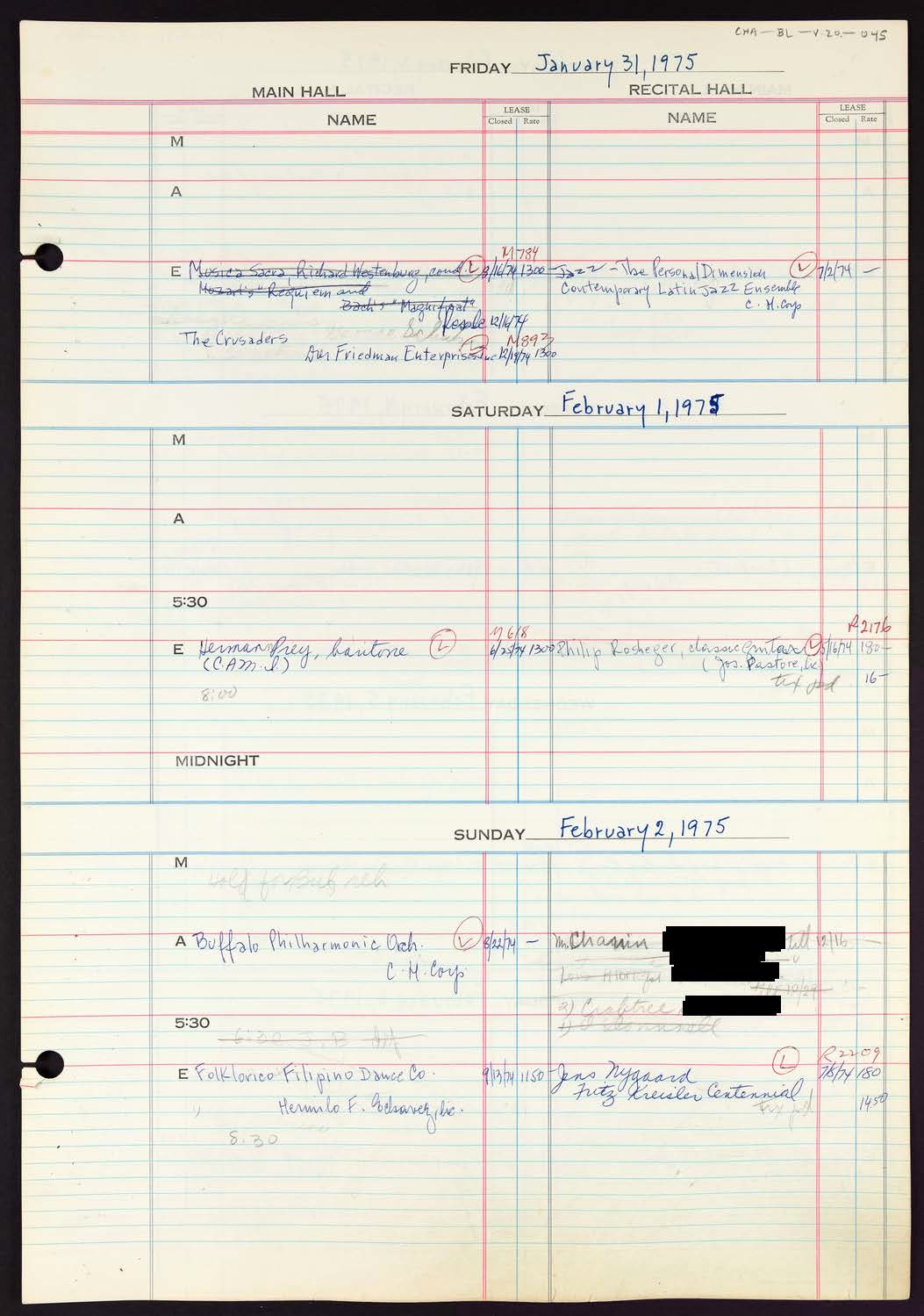 Carnegie Hall Booking Ledger, volume 20, page 45