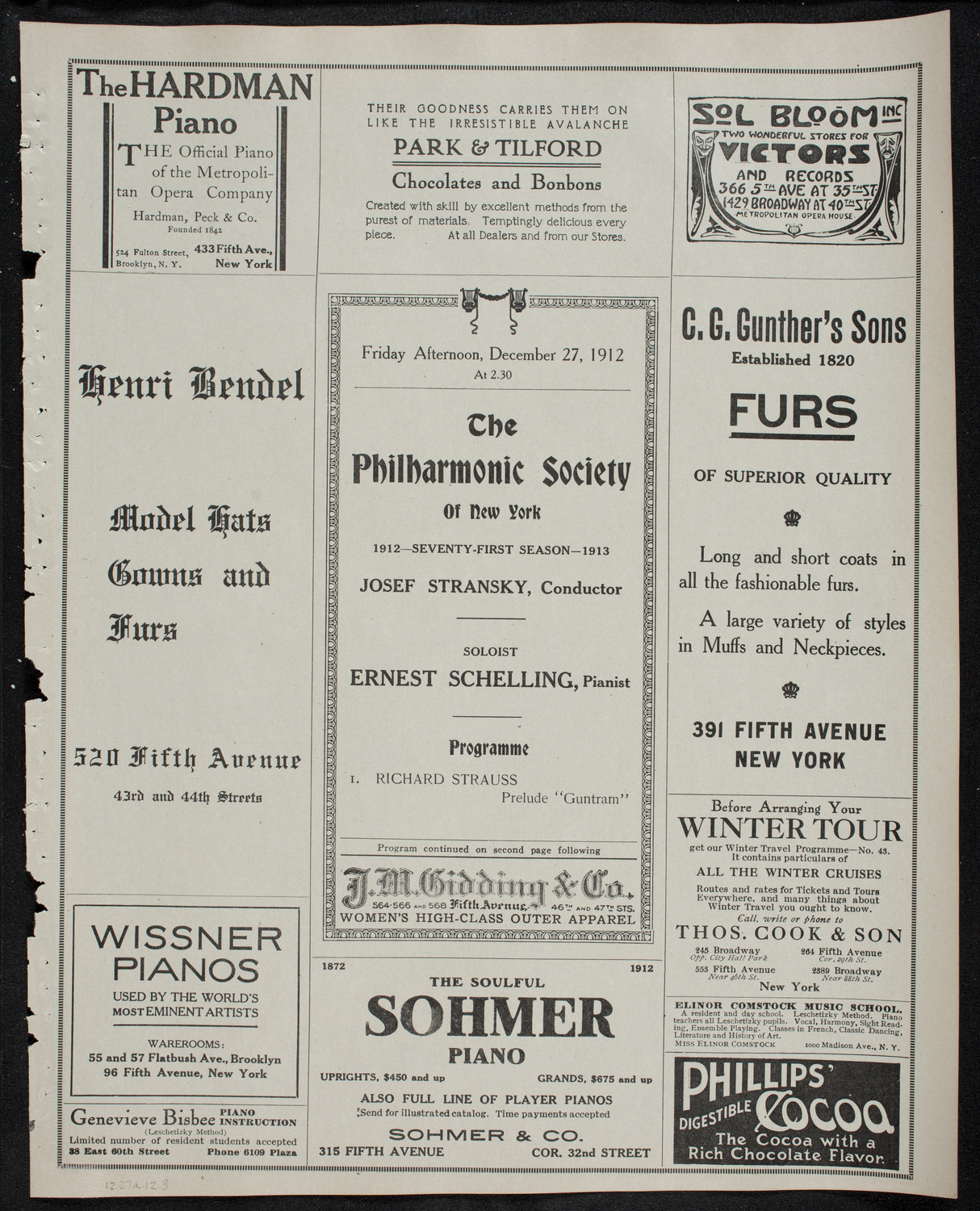 New York Philharmonic, December 27, 1912, program page 5