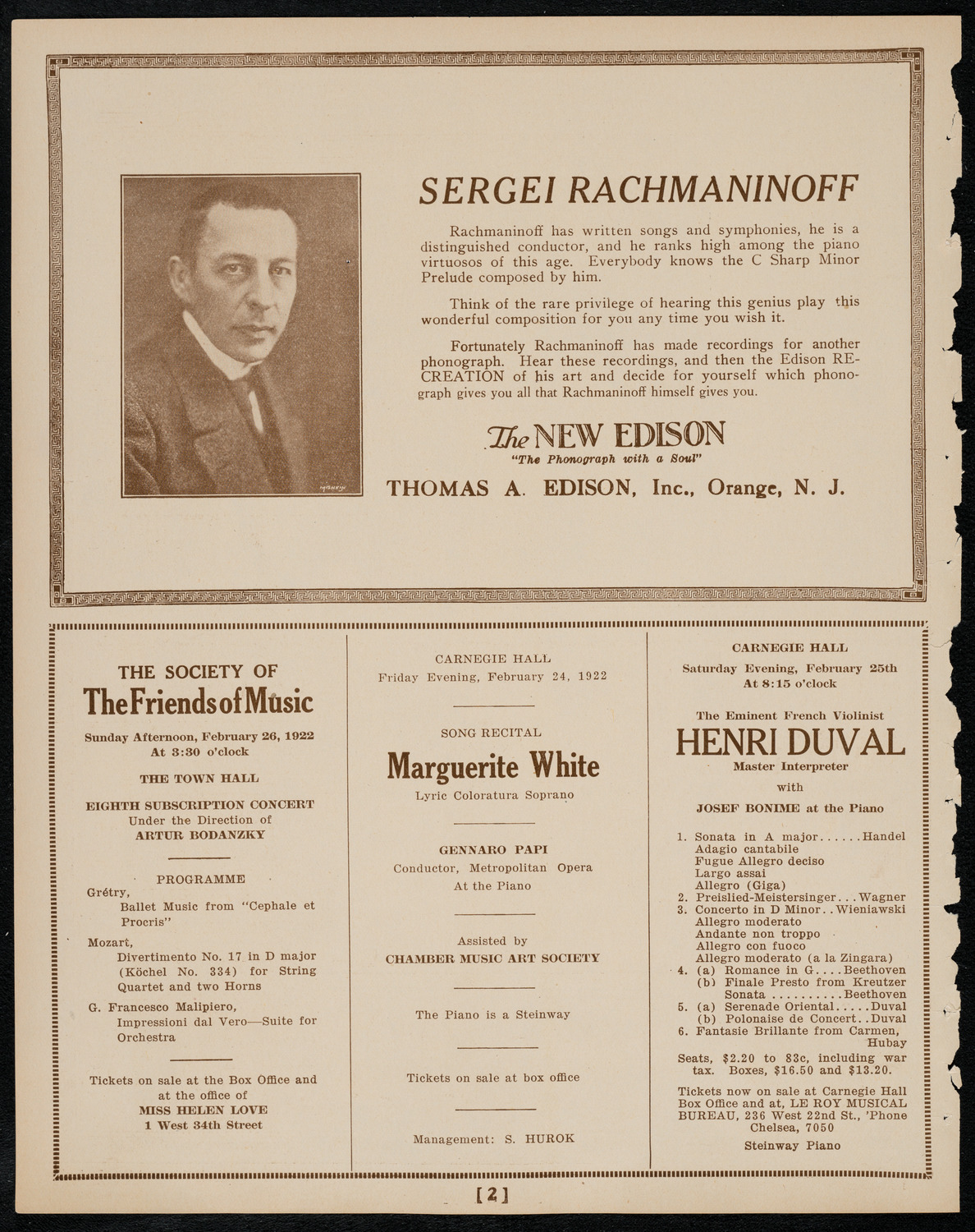 New York Philharmonic, February 24, 1922, program page 2