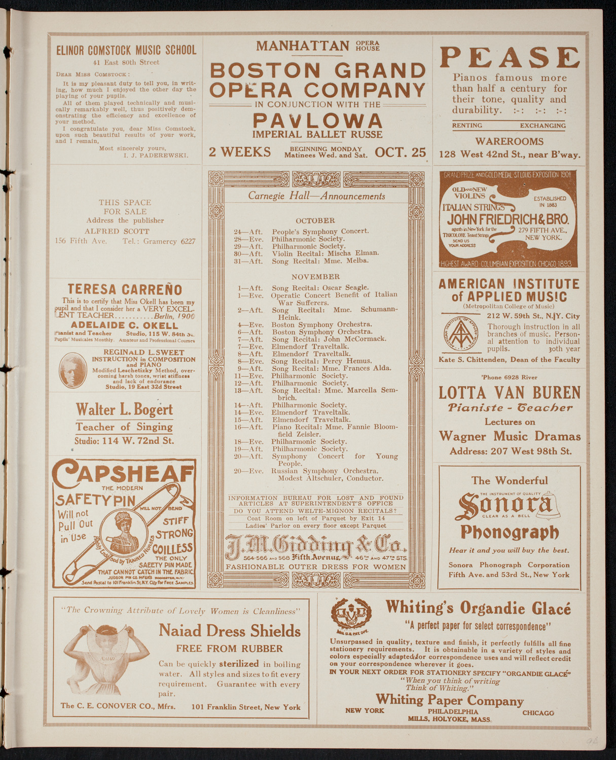 Ignacy Jan Paderewski, Piano, October 23, 1915, program page 3