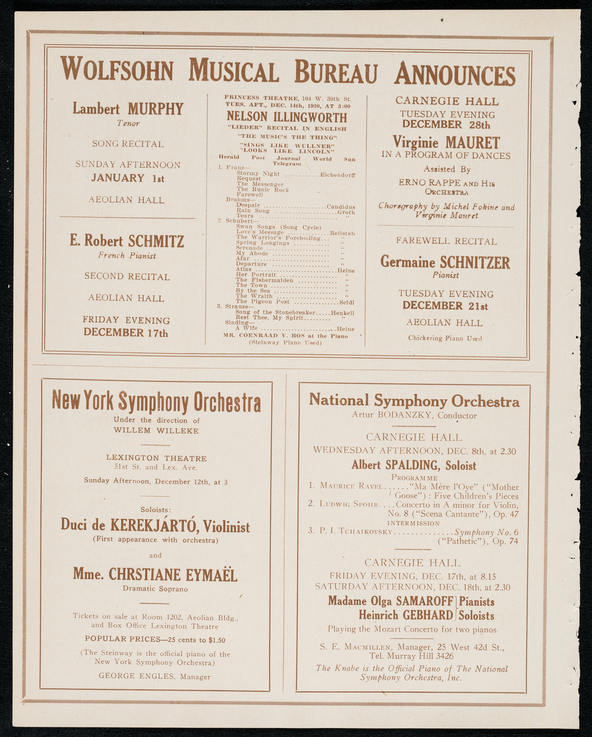 National Symphony Orchestra, December 7, 1920, program page 8