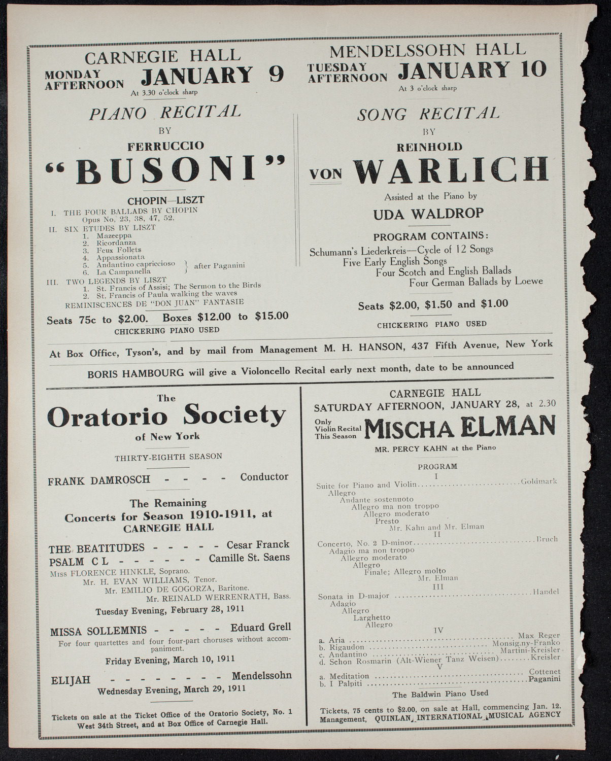 Volpe Symphony Society of New York, January 8, 1911, program page 10