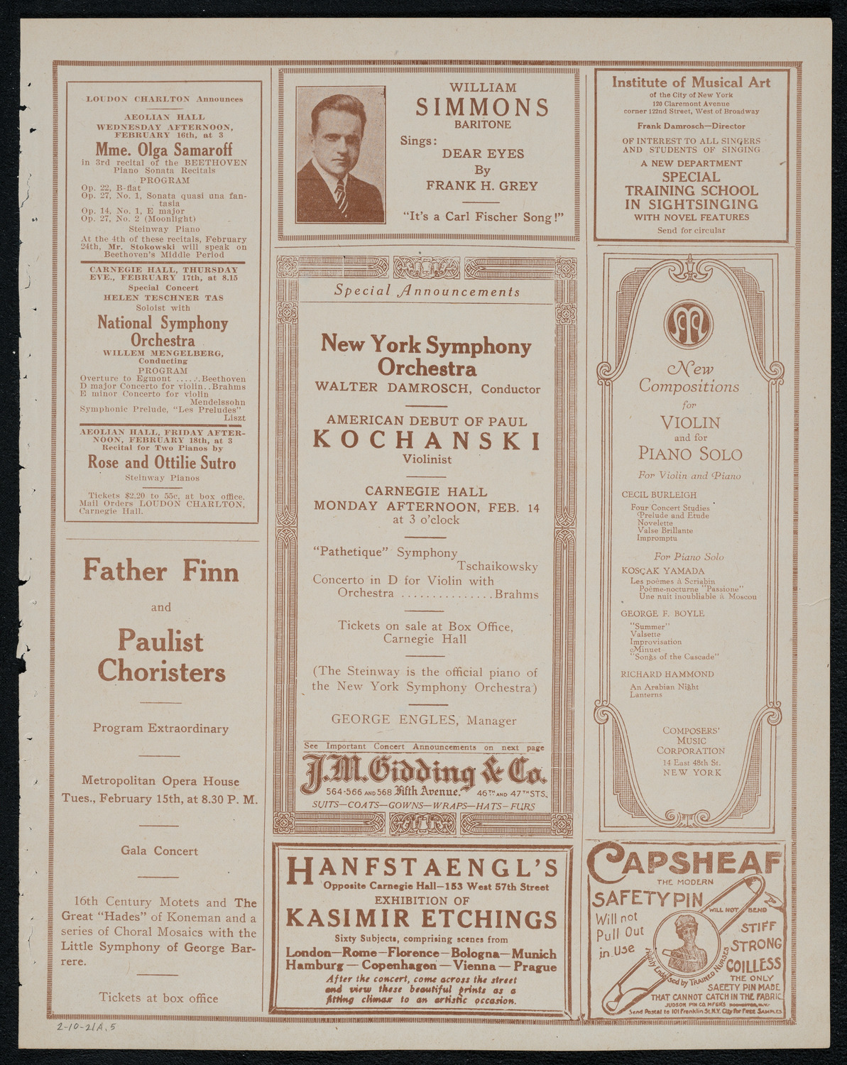 New York Symphony Orchestra, February 10, 1921, program page 9