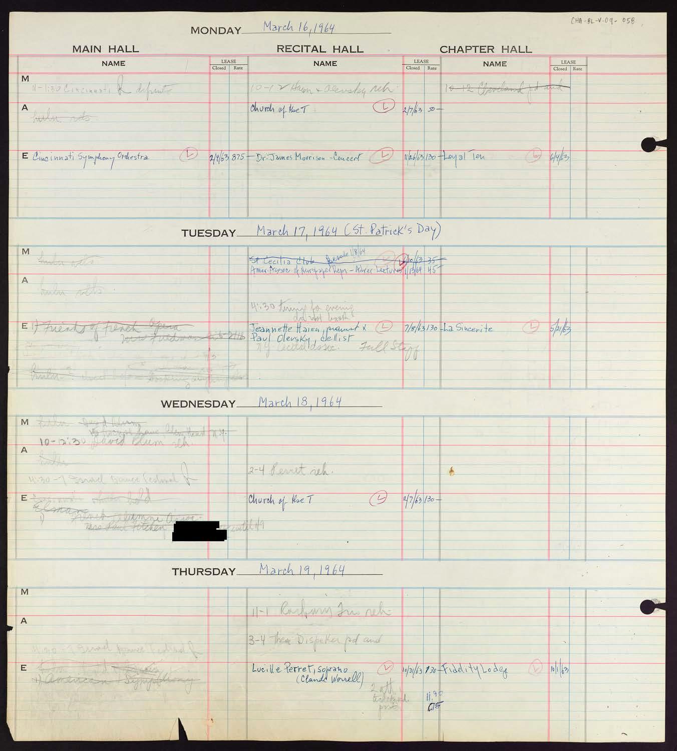 Carnegie Hall Booking Ledger, volume 9, page 58