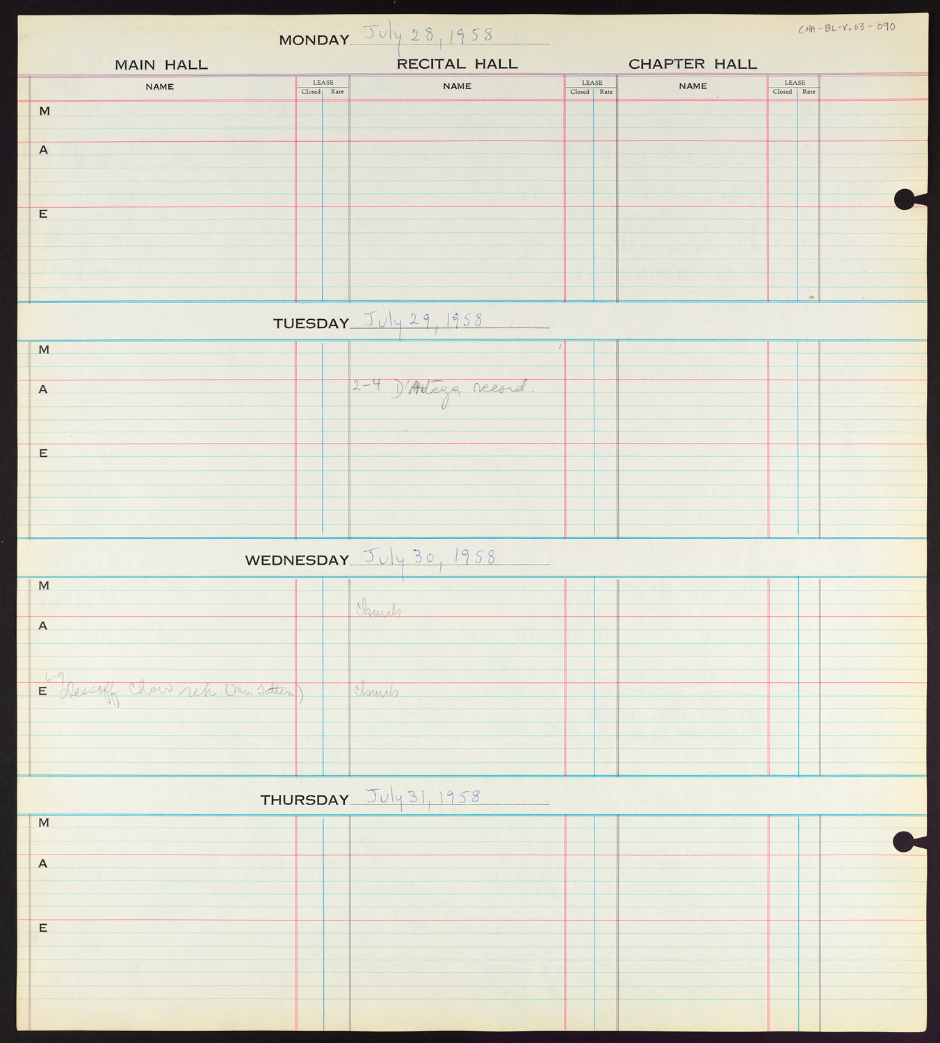 Carnegie Hall Booking Ledger, volume 3, page 90