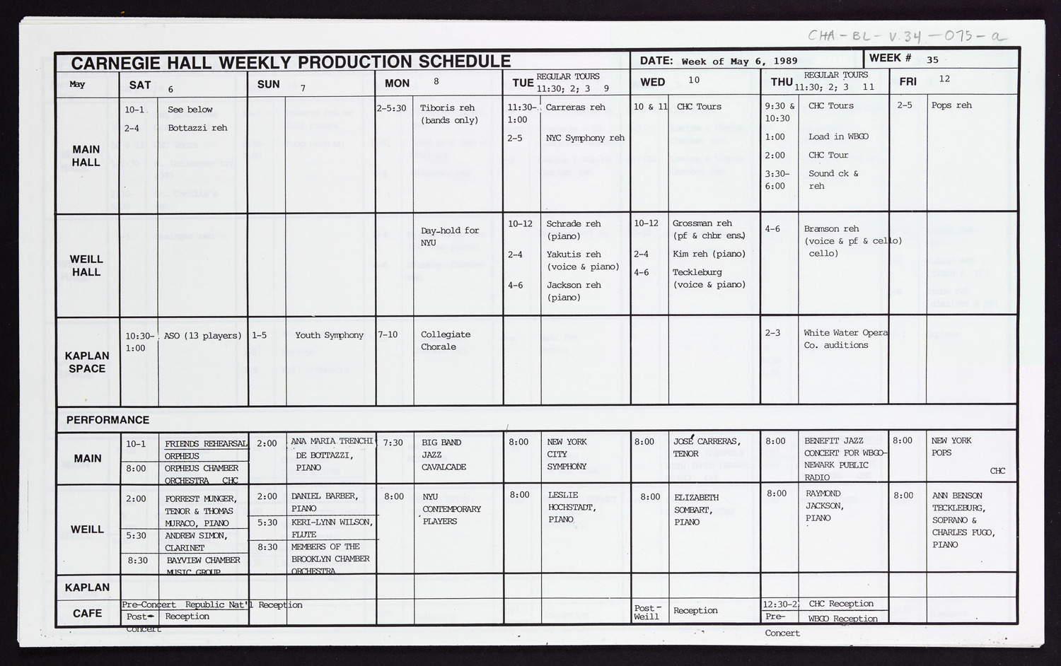 Carnegie Hall Booking Ledger, volume 34, page 75a