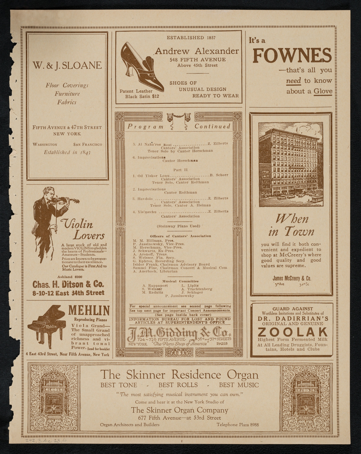 Jewish Ministers Cantors Association of America, March 4, 1923, program page 7