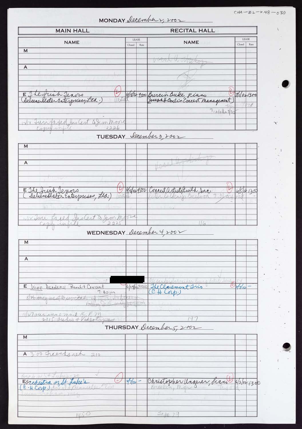 Carnegie Hall Booking Ledger, volume 48, page 30