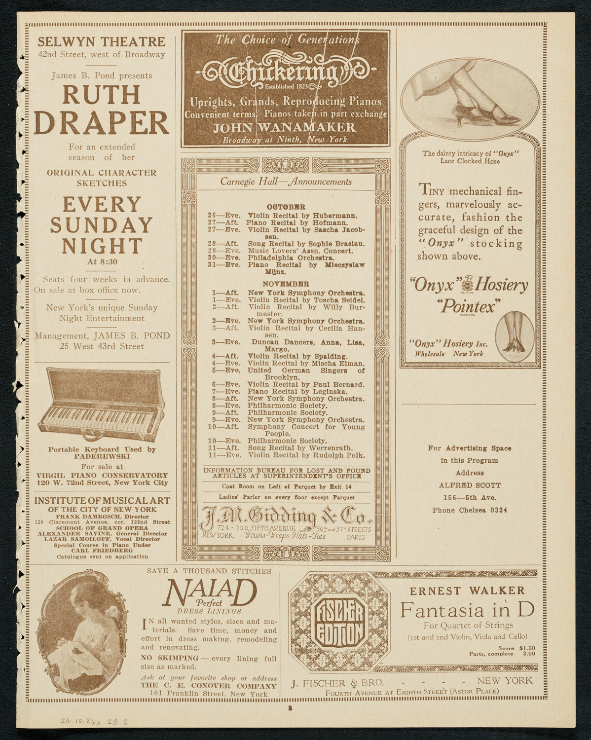 New York Philharmonic, October 26, 1923, program page 3