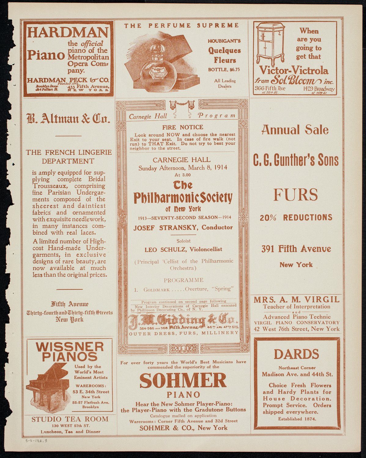 New York Philharmonic, March 8, 1914, program page 5