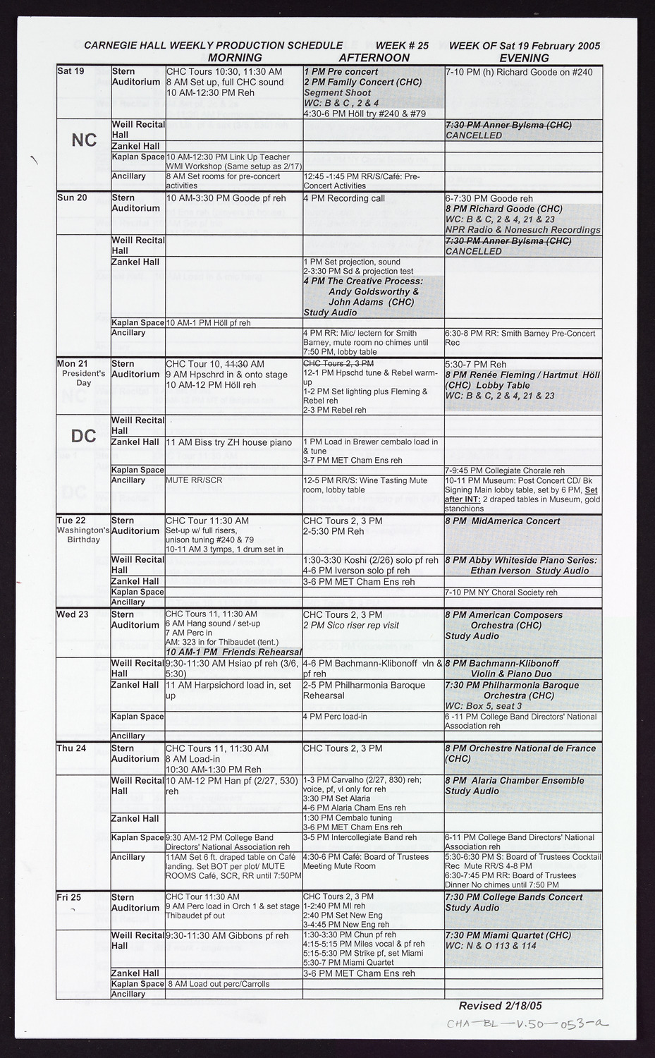 Carnegie Hall Booking Ledger, volume 50, page 53a