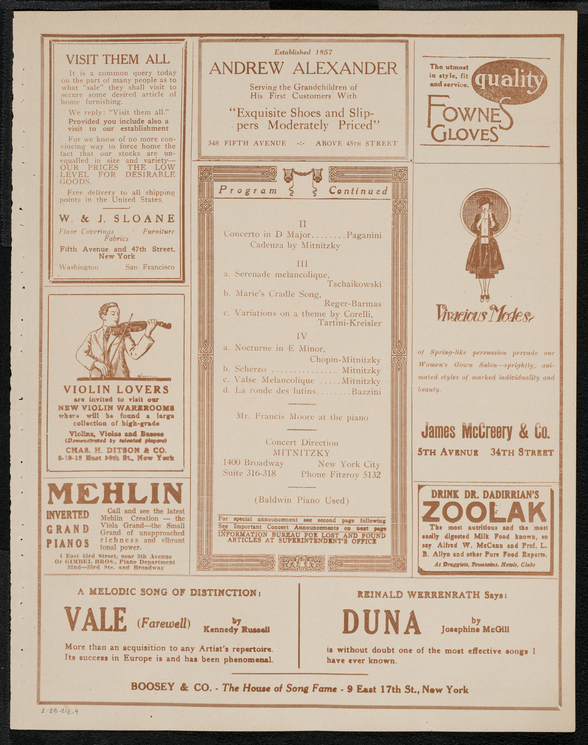 Issay Mitnitzky, Violin, February 23, 1921, program page 7