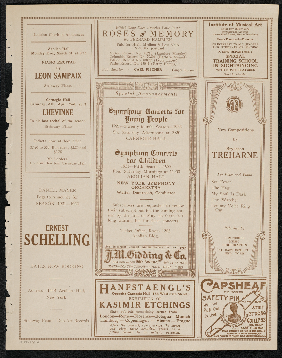 New York Philharmonic, March 24, 1921, program page 9