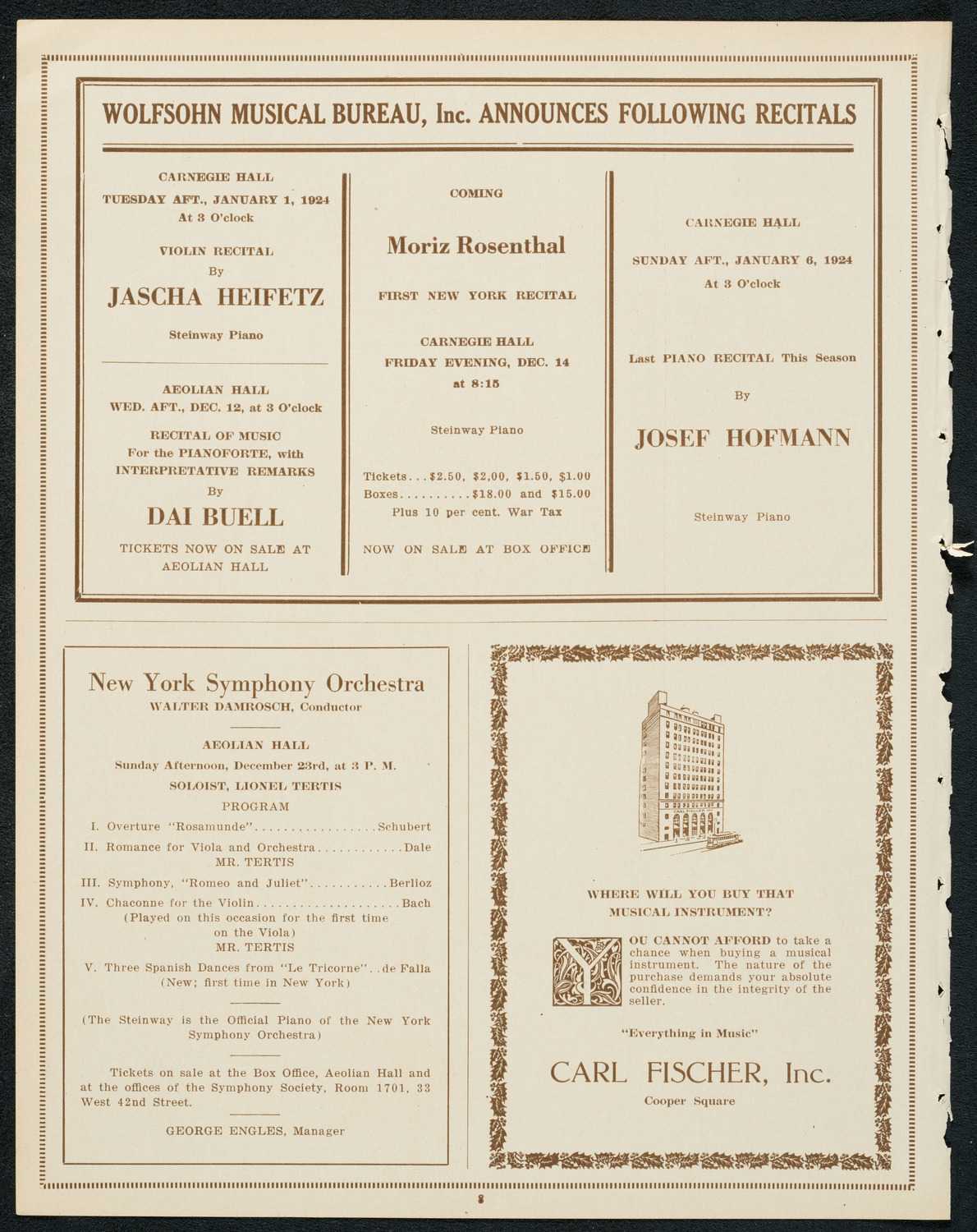 New York Philharmonic, December 14, 1923, program page 8