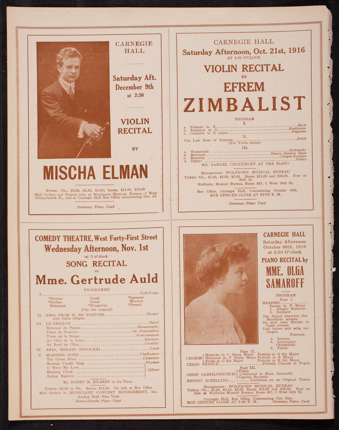 Eddy Brown, Violin, October 15, 1916, program page 10