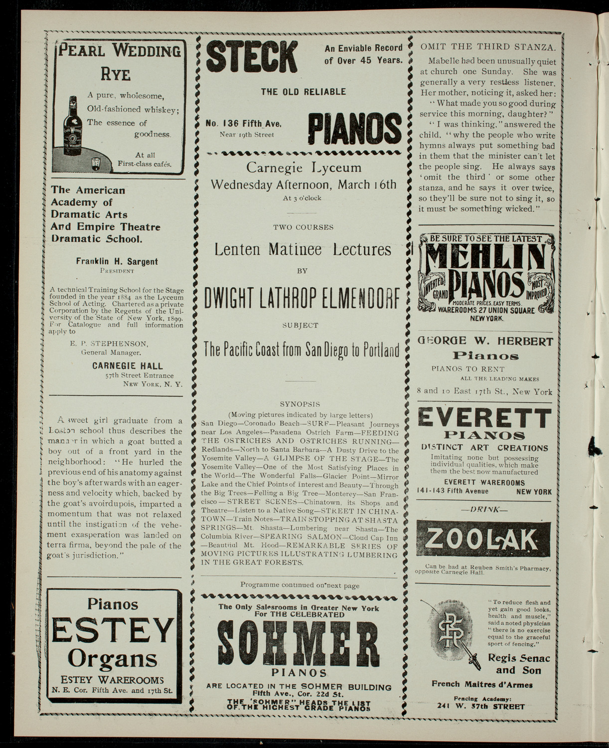 Elmendorf Lecture: The Pacific Coast from San Diego to Portland, March 16, 1904, program page 2