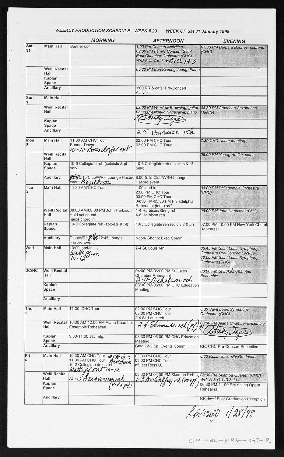 Carnegie Hall Booking Ledger, volume 43, page 47a