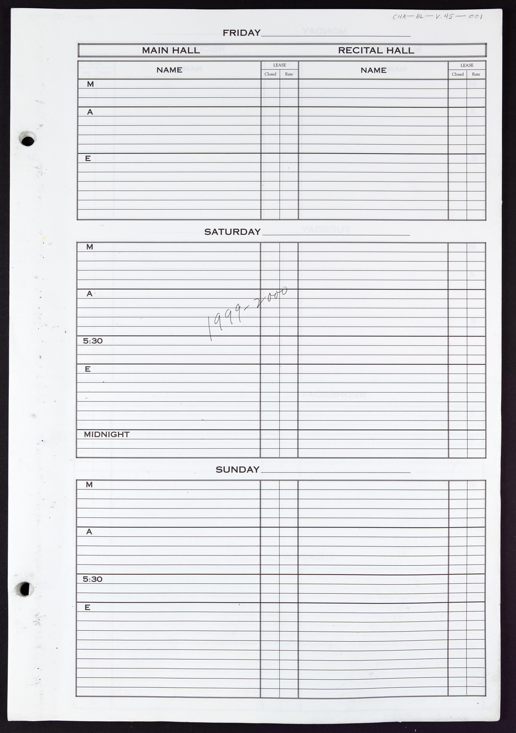 Carnegie Hall Booking Ledger, volume 45, page 1