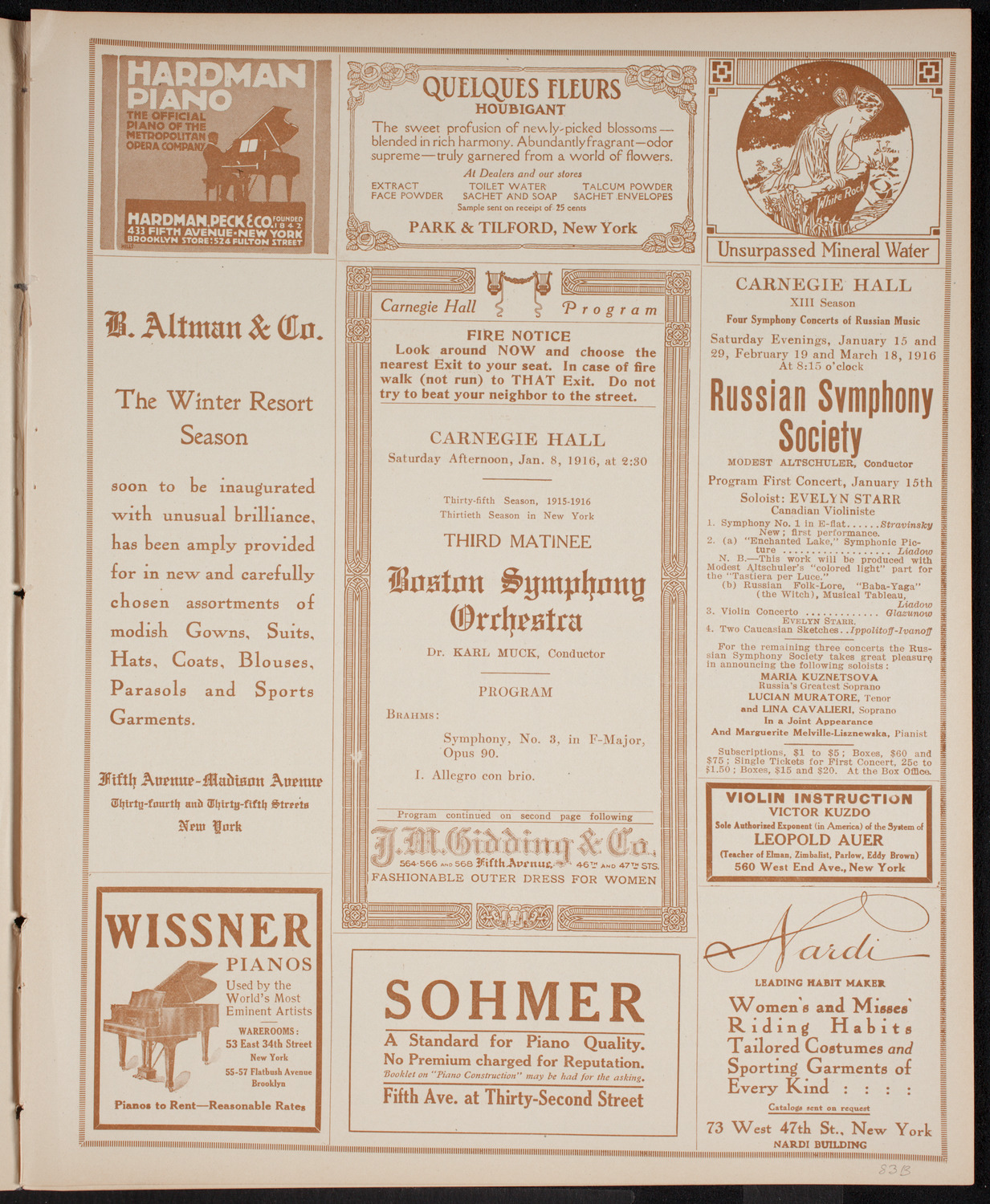 Boston Symphony Orchestra, January 8, 1916, program page 5