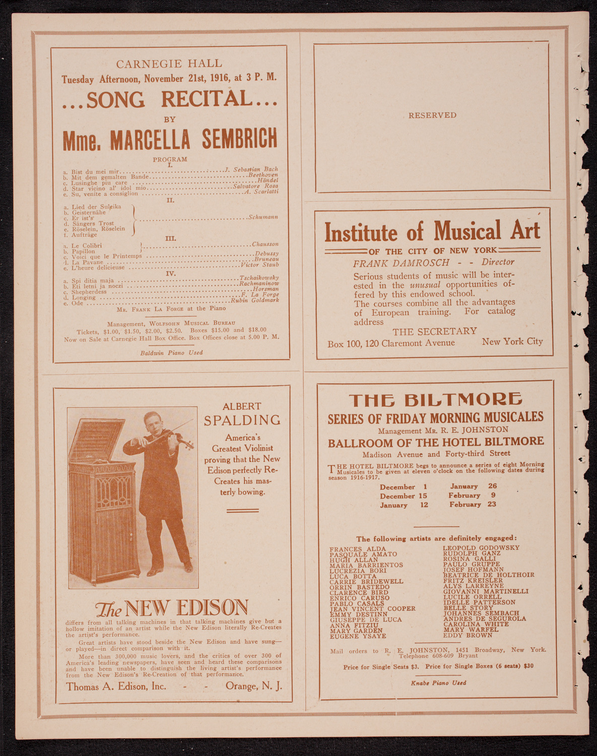 New York Philharmonic, November 17, 1916, program page 2