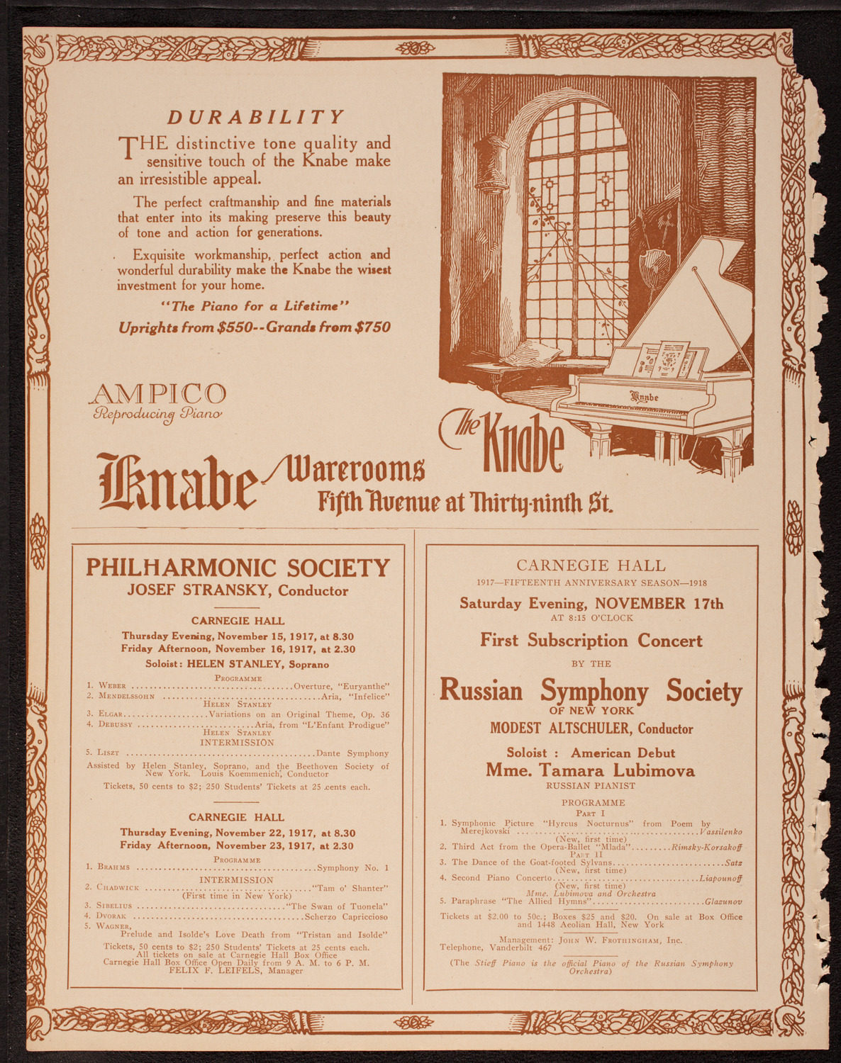 Eddy Brown, Violin, November 11, 1917, program page 12